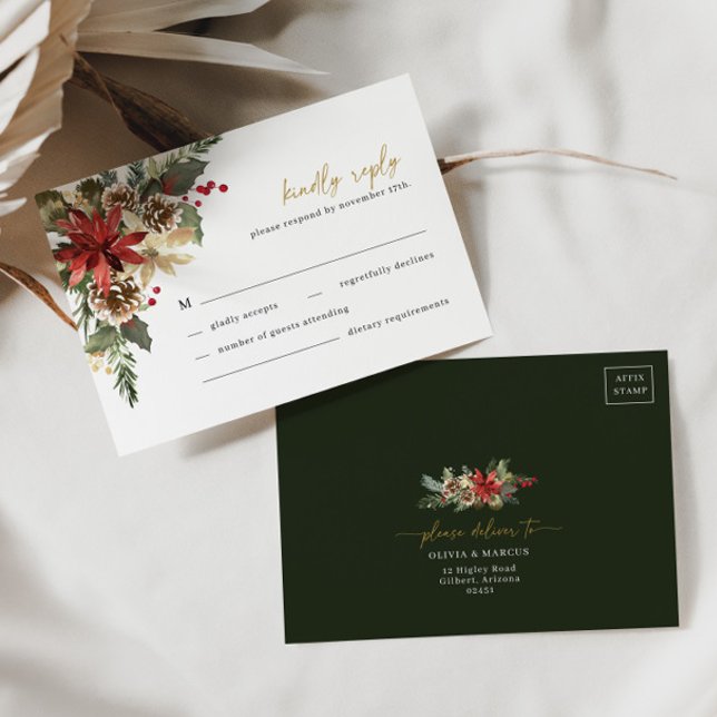 Christmas Pine Floral Winter Wedding RSVP Card (RSVP Card Front/Back)