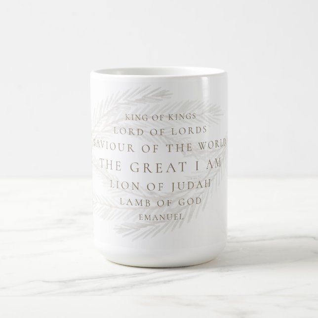 Christmas Pine Foliage The Names of God Christian Coffee Mug (Center)
