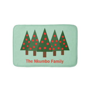 Christmas Pine Forest Personalized Name Bath Mat