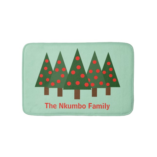 Christmas Pine Forest Personalized Name Bath Mat (Front)