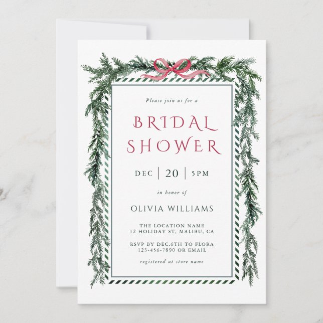 Christmas Pine Garland Bridal Shower Invitation (Front)