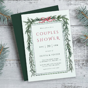 Christmas Pine Garland Couples Shower Mint Green Invitation