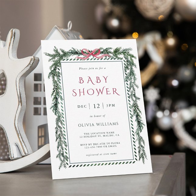 Christmas Pine Garland Girl Baby Shower Invitation (Creator Uploaded)
