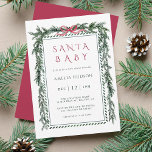 Christmas Pine Garland Santa Baby Shower Invitation<br><div class="desc">This elegant baby shower invitation features a watercolor Christmas pine garland accented with a red charming ribbon bow. For more advanced customization of this design,  please click the "Design Tool Button" link.</div>
