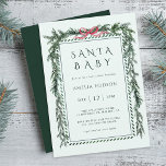 Christmas Pine Garland Santa Baby Shower Mint Blue Invitation<br><div class="desc">This elegant baby shower invitation features a watercolor Christmas pine garland accented with a red charming ribbon bow. For more advanced customization of this design,  please click the "Design Tool Button" link.</div>
