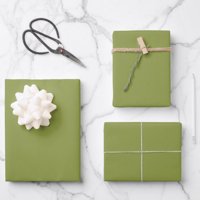 Christmas pine green holiday solid color  wrapping paper sheets (Front)