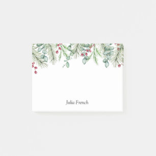 Christmas Pine Leaves and Red Berries Holiday Post-it Notes