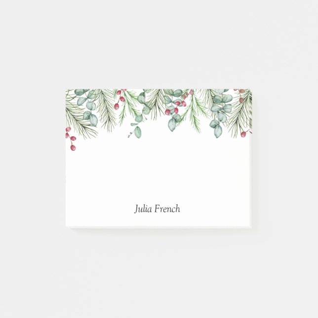 Christmas Pine Leaves and Red Berries Holiday  Post-it Notes (Front)