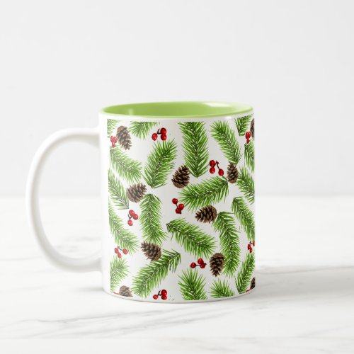 Christmas Pine Leaves Cones  Berries Two_Tone Coffee Mug