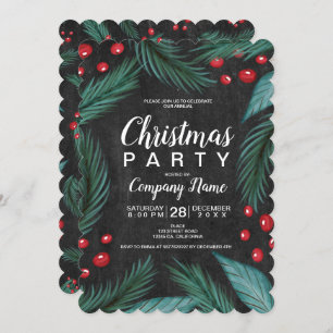 Christmas pine mistletoe watercolor chalkboard invitation