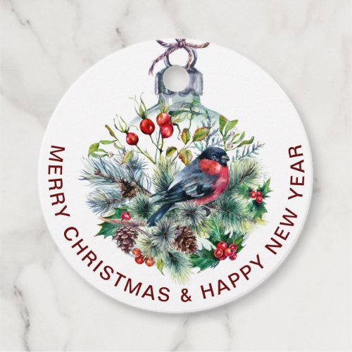 Christmas Pine Ornament   Bullfinch Bird Holiday Favor Tags