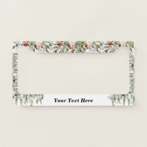 Christmas Pine Poinsettia Pattern Custom Christmas License Plate Frame