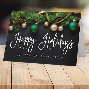 Christmas Pine Tree And Balls Elegant Business Holiday Card by SelectPartySupplies at Zazzle