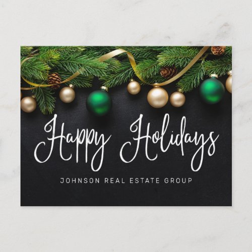 Christmas Pine Tree and Balls Happy Holidays Postcard
