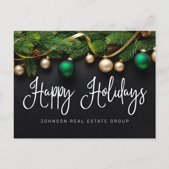 Christmas Pine Tree and Balls Happy Holidays Postcard (Front)