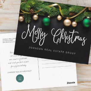 Christmas Pine Tree and Balls Merry Christmas Postcard