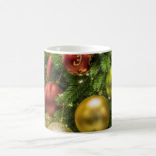 Christmas Pine Tree and Ornaments White Coffee Mug