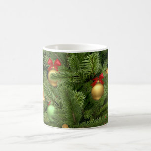 Christmas Pine Tree And Ornaments White Coffee Mug