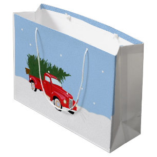 Christmas Pine Tree and Truck Car on the Snow Large Gift Bag
