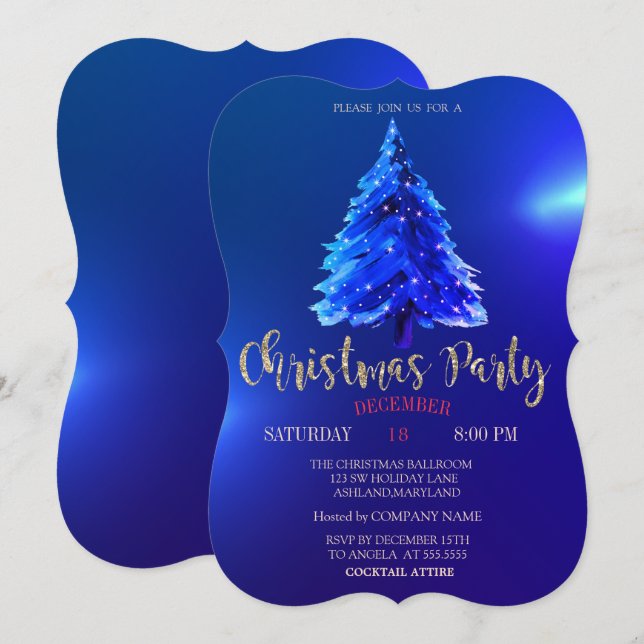Christmas Pine Tree, Blue Christmas Company Party Invitation (Front/Back)