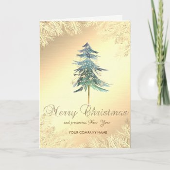 Christmas Pine Tree Branches Gold  Corporate Holiday Card by Biglibigli at Zazzle