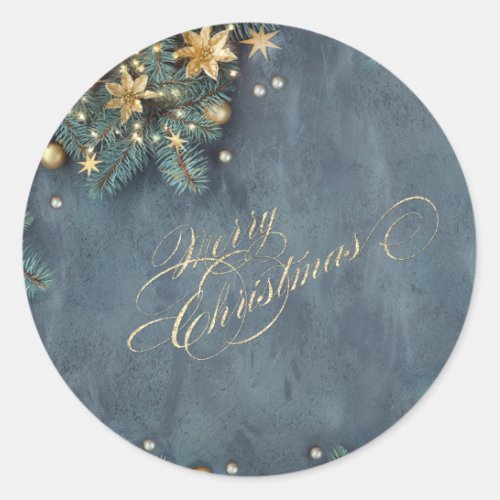 Christmas Pine Tree Branches Merry Christmas Classic Round Sticker
