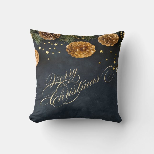 Christmas Pine Tree Branches Merry Christmas Throw Pillow (Front)