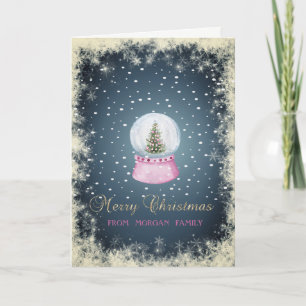 Christmas Pine Tree Globe,Snow Holiday Card