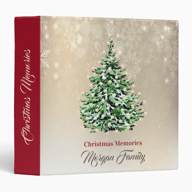 Christmas Pine Tree Gold 3 Ring Binder (Front/Spine)