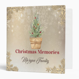 Christmas Pine Tree,Gold Glitter Snowflakes 3 Ring Binder