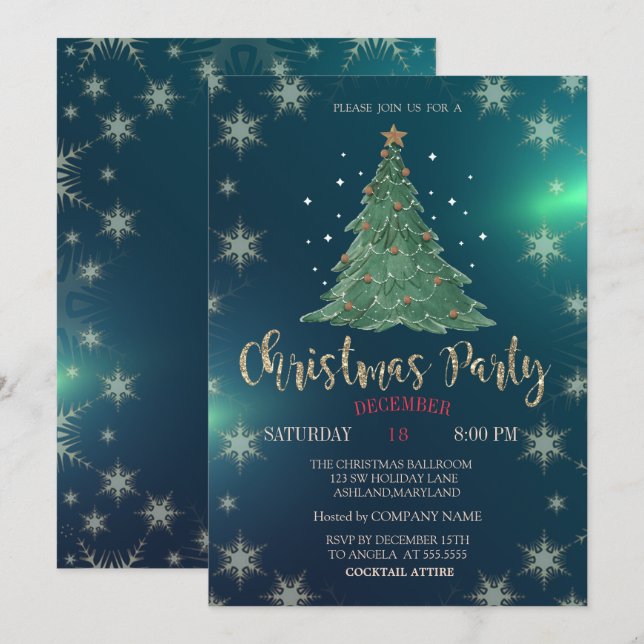 Christmas Pine Tree,Green Company Party Invitation (Front/Back)