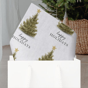 Christmas Pine Tree Happy Holidays Typography Tissue Paper