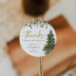 Christmas Pine Tree Lights Wedding Thank You Favor Classic Round Sticker<br><div class="desc">Boho Rustic Christmas Pine Botanical Lights Winter Holiday Wedding Thank You Favor Classic Round Sticker.
Bohemian drop botanicals sticker with elegant lights and simple rustic pine botanicals in hand-printed watercolor. 
The green background color is gorgeous for boho weddings and christmas weddings. 
Editable sticker for holiday and winter weddings.</div>