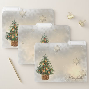 Christmas Pine Tree Orange Snowflakes-Personalized File Folder