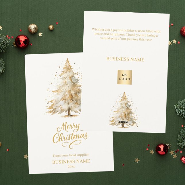Christmas pine tree snow beige business holiday card (Creator Uploaded)