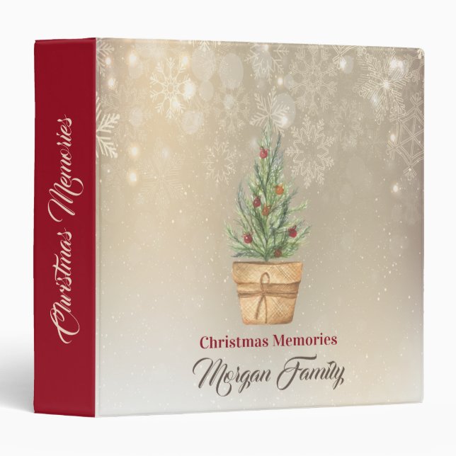 Christmas Pine Tree,Snowflakes 3 Ring Binder (Front/Spine)