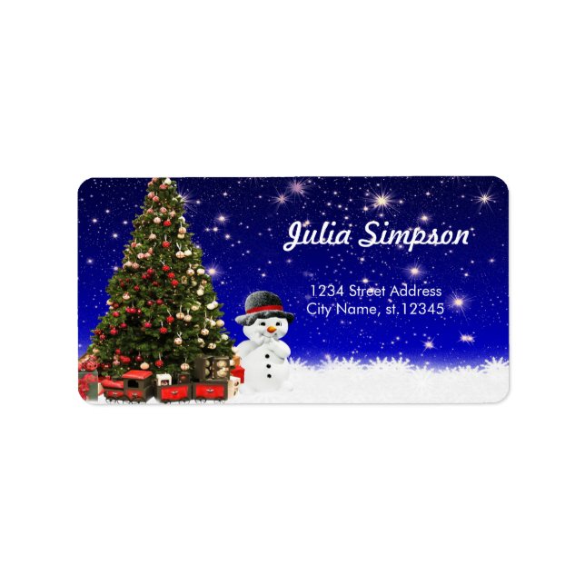 Christmas Pine Tree, Snowman Label (Front)