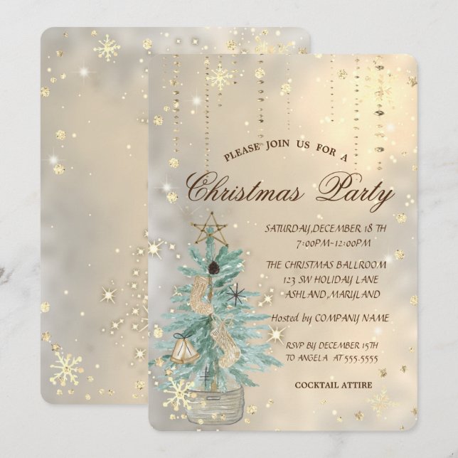  Christmas Pine Tree,Star,Snowflakes Christmas  Invitation (Front/Back)