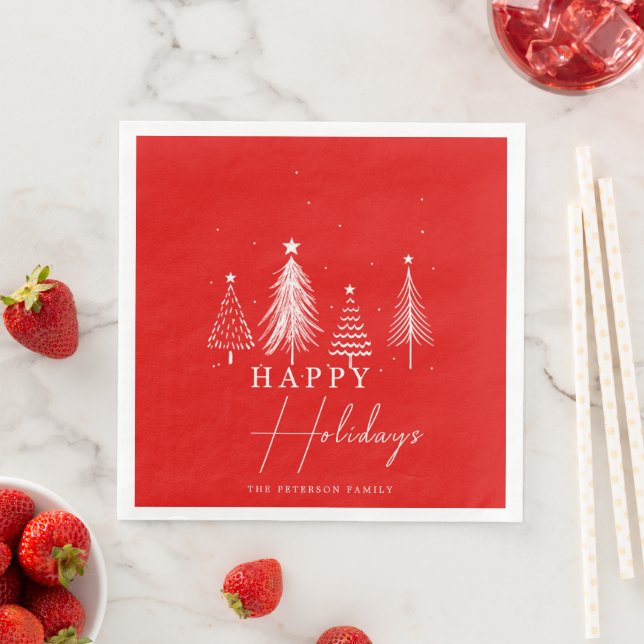 Christmas Pine Tree Vector Happy Holidays  Paper Dinner Napkins (Insitu)