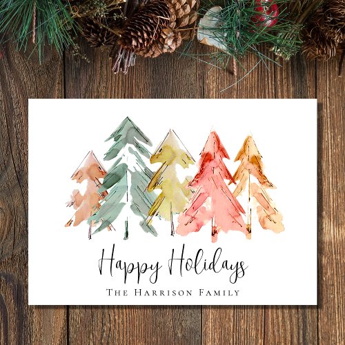 Christmas Pine Tree Watercolor Holiday Card