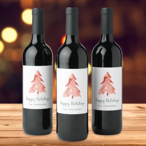 Christmas Pine Tree Watercolor Holiday Wine Label