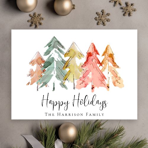 Christmas Pine Tree Watercolor Photo Holiday Card