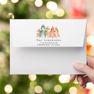 Christmas Pine Tree Watercolor Return Address Envelope