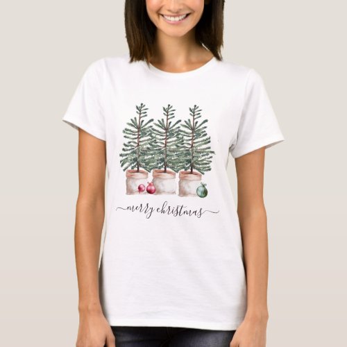 Christmas Pine Trees And Ornaments Merry Christmas T_Shirt