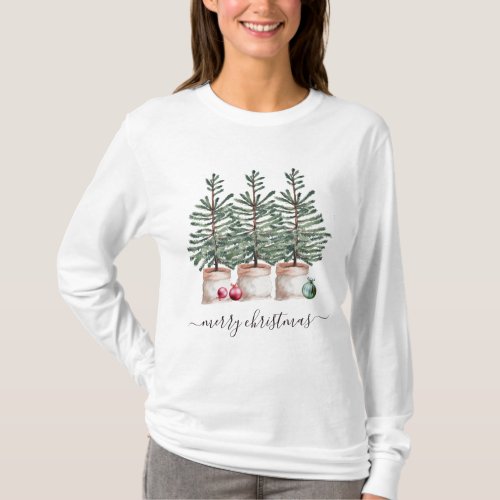 Christmas Pine Trees And Ornaments Merry Christmas T_Shirt