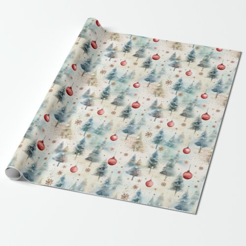 Christmas Pine Trees and Ornaments Wrapping Paper