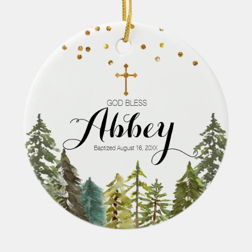 Christmas Pine Trees Baptism Ornament God Bless