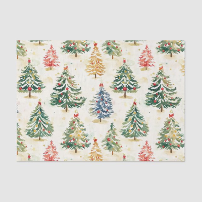 Christmas Pine Trees Colorful Pattern Tissue Paper (Front)