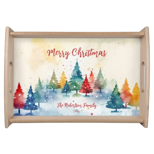 Christmas Pine Trees Colorful Serving Tray (Front)