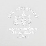 Christmas Pine Trees Family Name Return Address Embosser<br><div class="desc">Leave an impression with our Embosser. Your family name curves over three Christmas trees,  elegantly embellished with stars. Below,  your return address is displayed in sophisticated serif typography. A timeless and personal touch for your holiday correspondence.</div>